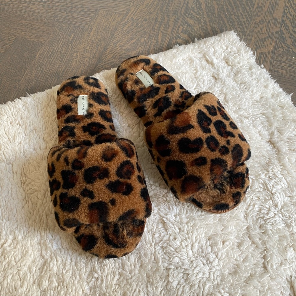 Patricia Green shearling animal print slippers